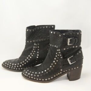 Designer Laurence Dacade Paris GATSBY Black Leather Stud Moto Ankle  Boots